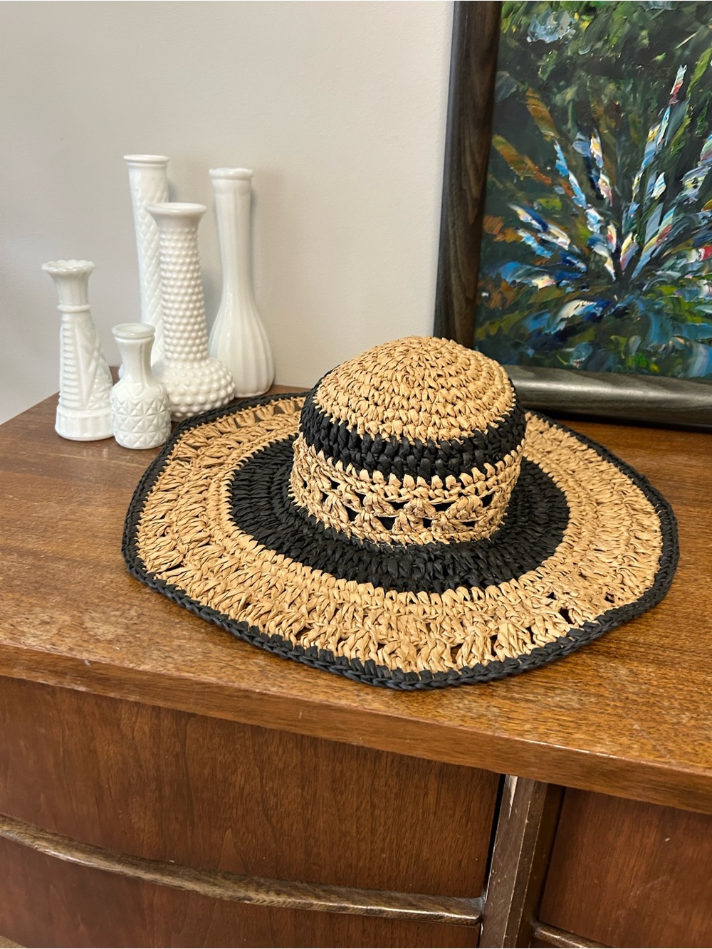 Kimchi Blue Urban Outfitters Striped travel style Packable Straw Sun Hat – OS